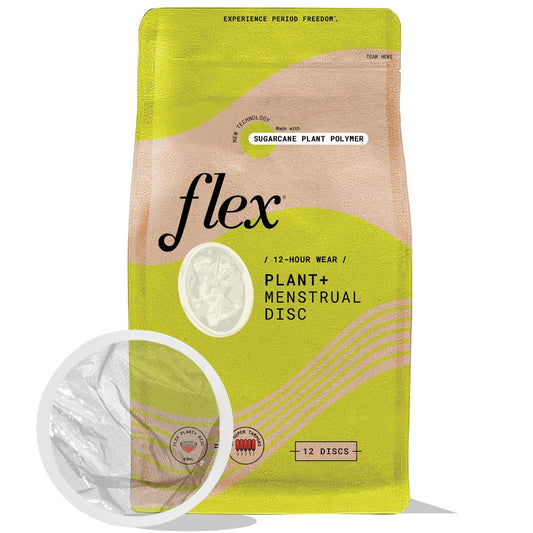 Flex Plant Plus Disc | Nachhaltige Menstruationsscheibe aus Pflanzenpolymeren | Alternative zu Tampons und Menstruationstassen | Kapazität von 5 Super-Tampons | 12 Stück