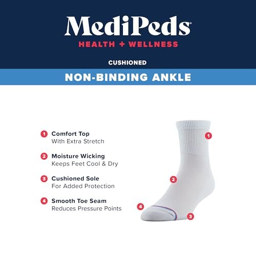 MediPeds Quarter Socken mit nicht einschnürendem Bund und Polsterung, Weiß (4 Paar), Schuhgröße: Herren 7-12; Damen 10-13