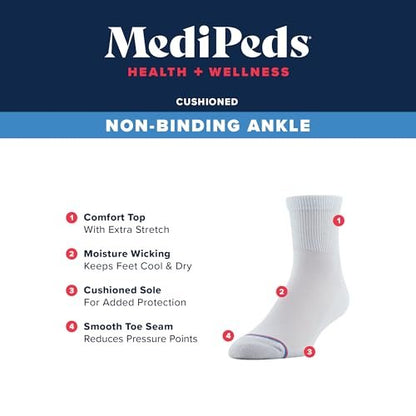 MediPeds Quarter Socken mit nicht einschnürendem Bund und Polsterung, Weiß (4 Paar), Schuhgröße: Herren 7-12; Damen 10-13