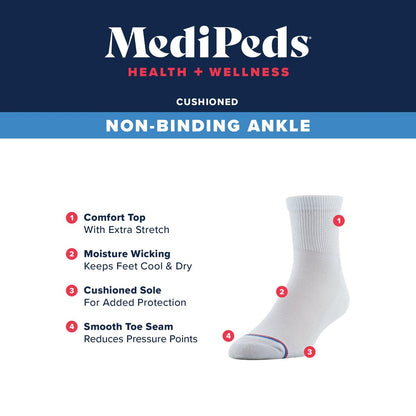 MediPeds Quarter Socken mit nicht einschnürendem Bund und Polsterung, Weiß (4 Paar), Schuhgröße: Herren 7-12; Damen 10-13