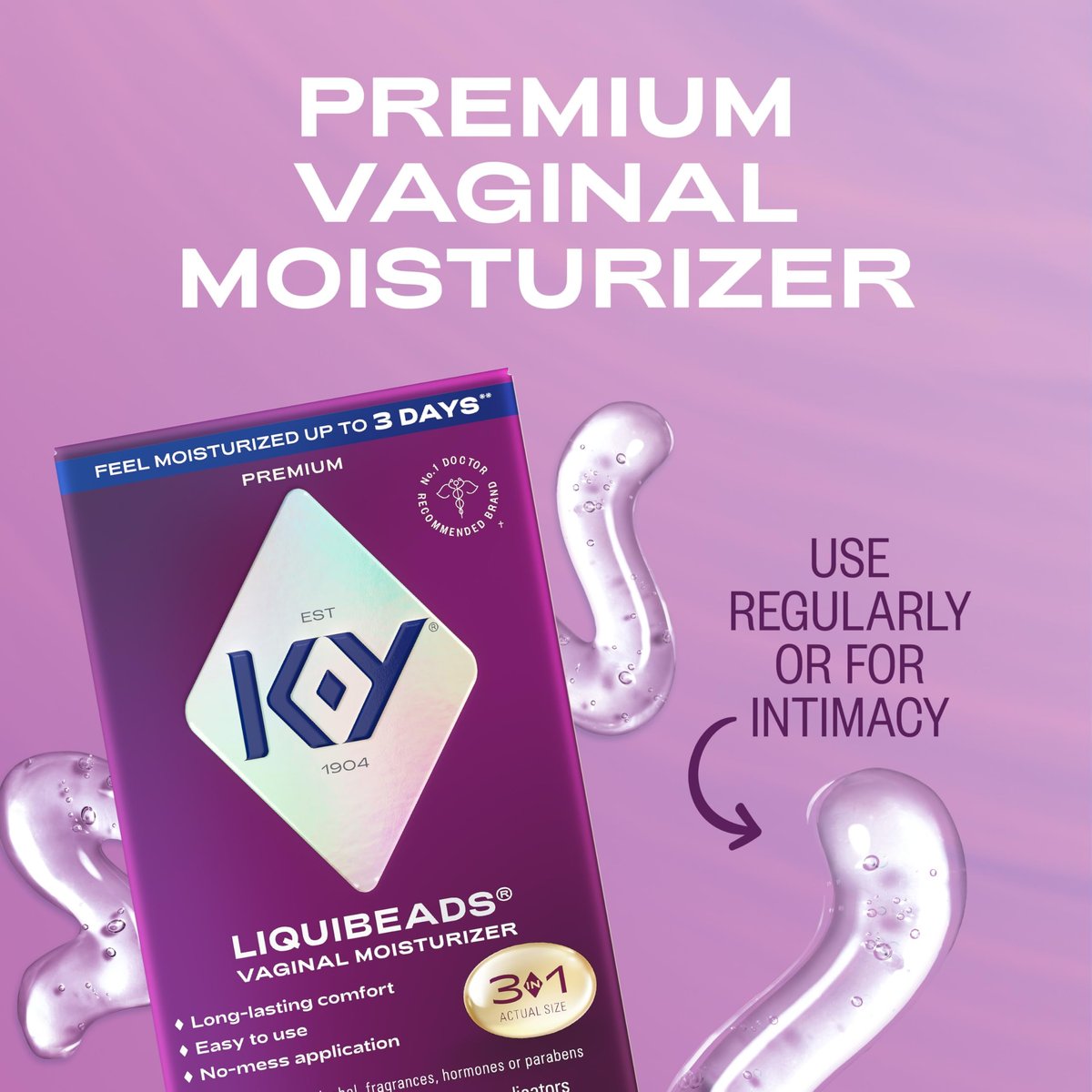 K-Y Liquibeads Vaginaler Feuchtigkeitsspender für Frauen, Silikon-Lubrikant-Zäpfchen, Gleitmittel zur Linderung von Schmerzen durch Trockenheit, 6 Zäpfchen & 6 Applikatoren
