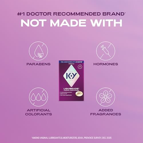 K-Y Liquibeads Vaginaler Feuchtigkeitsspender für Frauen, Silikon-Lubrikant-Zäpfchen, Gleitmittel zur Linderung von Schmerzen durch Trockenheit, 6 Zäpfchen & 6 Applikatoren