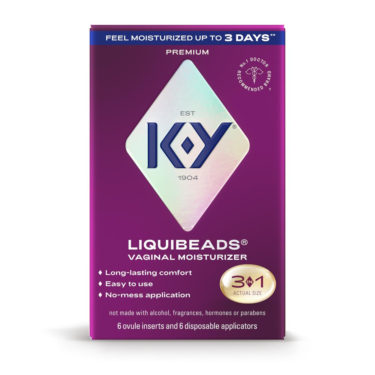 K-Y Liquibeads Vaginaler Feuchtigkeitsspender für Frauen, Silikon-Lubrikant-Zäpfchen, Gleitmittel zur Linderung von Schmerzen durch Trockenheit, 6 Zäpfchen & 6 Applikatoren