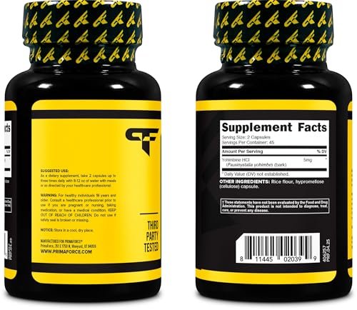 Primaforce Yohimbin HCl 2,5 mg, 90 Kapseln – GVO-freies und glutenfreies Nahrungsergänzungsmittel