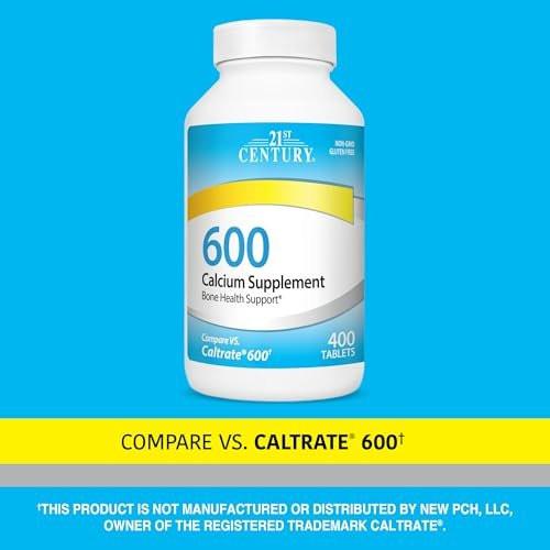 21st Century Calcium 600 mg Supplement – 400 Tabletten, Vegan-freundlich, Nicht-GVO & Glutenfrei, Knochenstärkung für Männer & Frauen