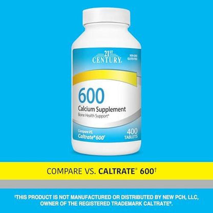 21st Century Calcium 600 mg Supplement – 400 Tabletten, Vegan-freundlich, Nicht-GVO & Glutenfrei, Knochenstärkung für Männer & Frauen