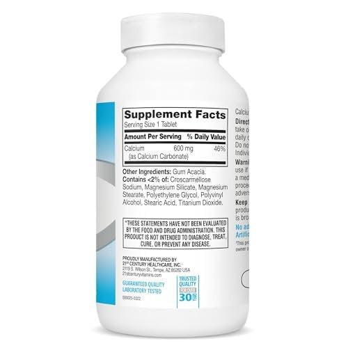 21st Century Calcium 600 mg Supplement – 400 Tabletten, Vegan-freundlich, Nicht-GVO & Glutenfrei, Knochenstärkung für Männer & Frauen