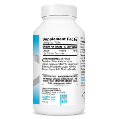 21st Century Calcium 600 mg Supplement – 400 Tabletten, Vegan-freundlich, Nicht-GVO & Glutenfrei, Knochenstärkung für Männer & Frauen