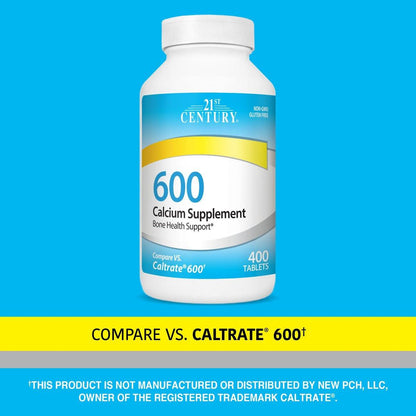 21st Century Calcium 600 mg Supplement – 400 Tabletten, Vegan-freundlich, Nicht-GVO & Glutenfrei, Knochenstärkung für Männer & Frauen