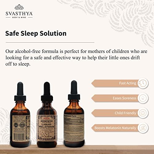 Svasthya Body & Mind Natürliches Melatonin Liquid Supplement | 100% Bio Schlafmittel für erholsamen Schlaf | Alkoholfreies Melatonin | Länger schlafen