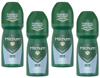 Mitchum Unscented Anti-Transpirant & Deodorant Roll-On, 4er-Pack mit 100 ml pro Flasche