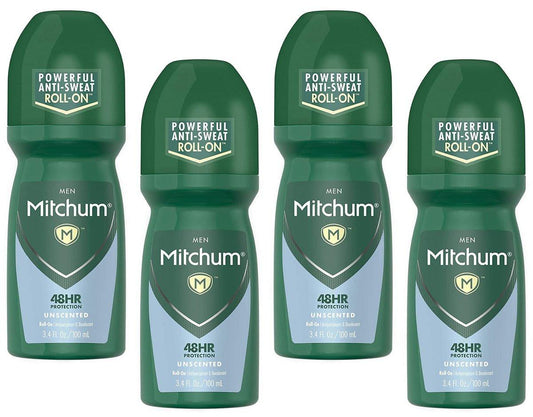 Mitchum Unscented Anti-Transpirant & Deodorant Roll-On, 4er-Pack mit 100 ml pro Flasche