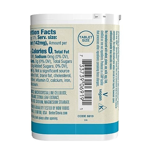 NOW Foods Better Stevia Instant Tabs, Kalorienfreier Süßstoff, zertifiziert nicht genetisch verändert, glutenfrei, 175 Tabletten