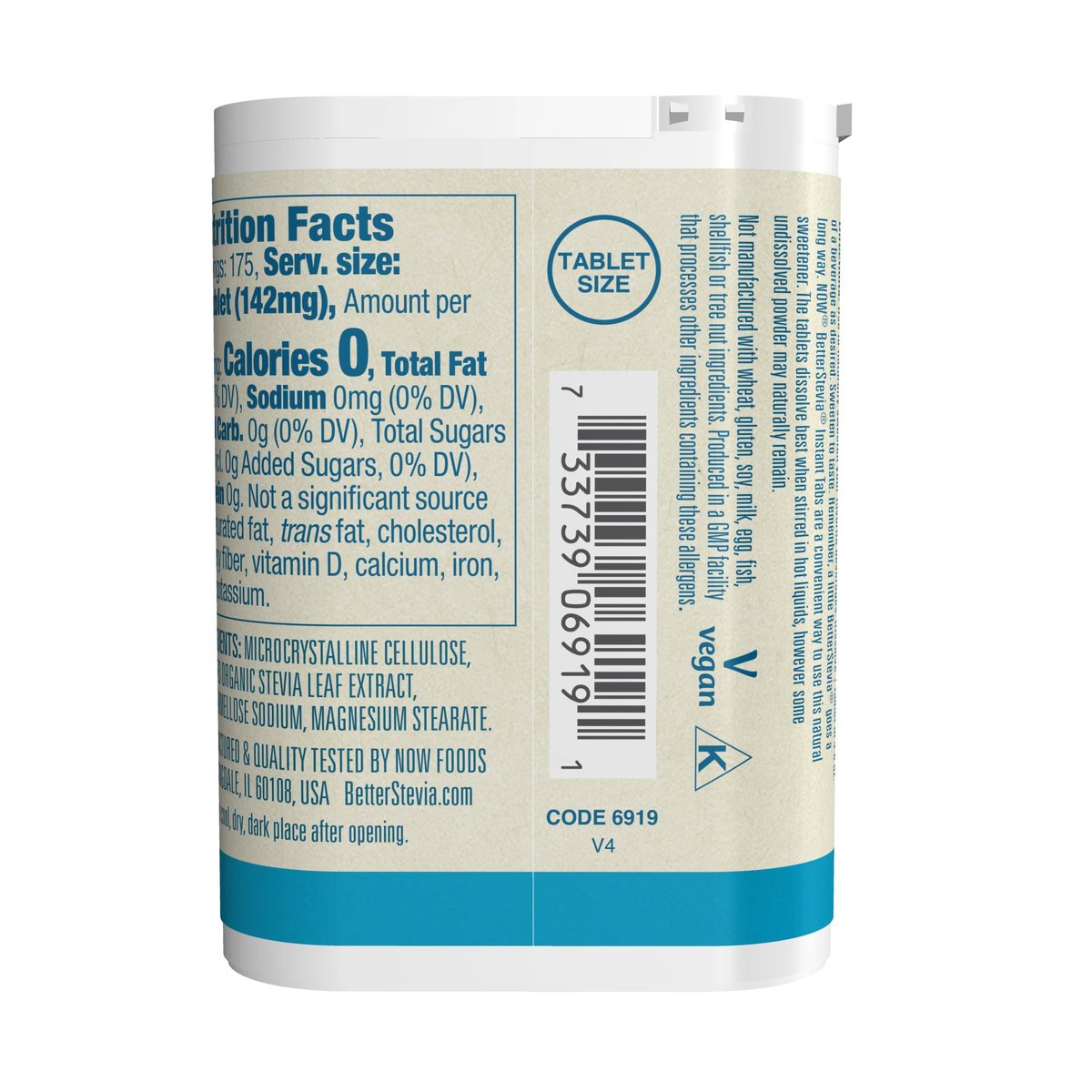 NOW Foods Better Stevia Instant Tabs, Kalorienfreier Süßstoff, zertifiziert nicht genetisch verändert, glutenfrei, 175 Tabletten