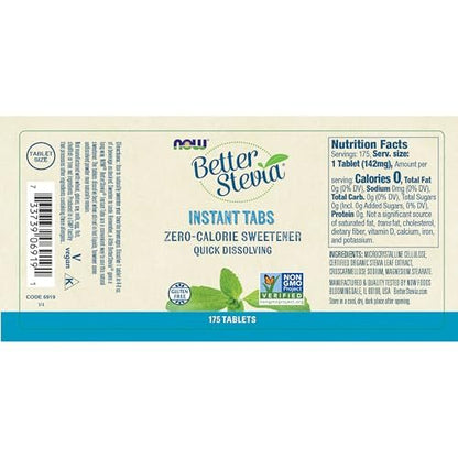 NOW Foods Better Stevia Instant Tabs, Kalorienfreier Süßstoff, zertifiziert nicht genetisch verändert, glutenfrei, 175 Tabletten