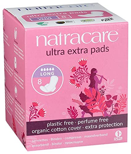 Natracare Ultra Extra Binden mit Flügeln, lang, einzeln verpackt, aus zertifizierter Bio-Baumwolle, ökologisch zertifiziertem Zellulose-Zellstoff und Pflanzenstärke (1 Packung, 8 Binden insgesamt)