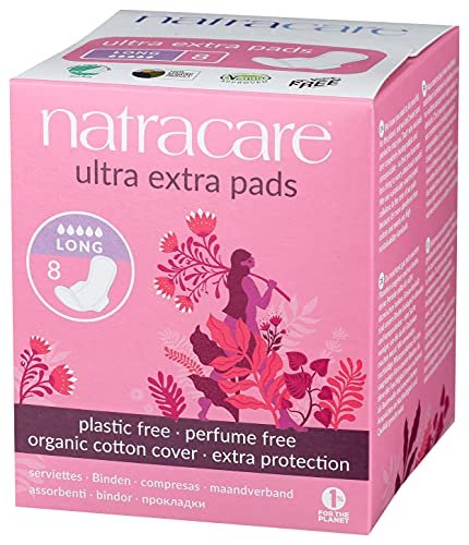 Natracare Ultra Extra Binden mit Flügeln, lang, einzeln verpackt, aus zertifizierter Bio-Baumwolle, ökologisch zertifiziertem Zellulose-Zellstoff und Pflanzenstärke (1 Packung, 8 Binden insgesamt)