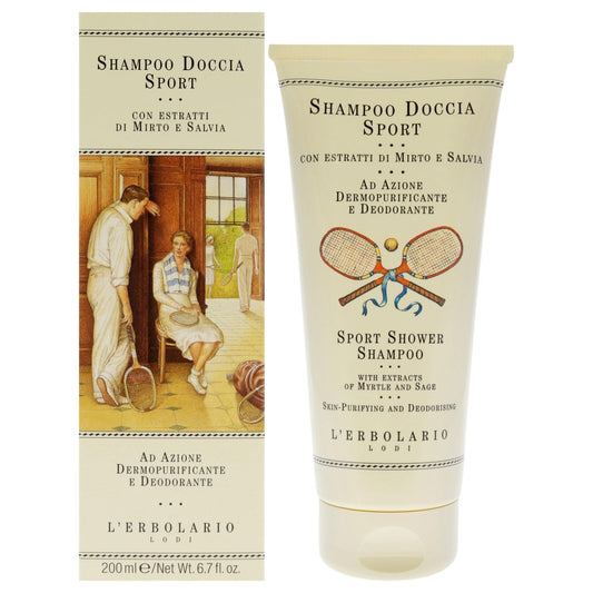 L'Erbolario Sport Dusch-Shampoo – Sanfter Reiniger für Haar und Körper, ideal für den täglichen Gebrauch im Fitnessstudio, Pool oder der Sauna – macht die Haut weich und das Haar kräftig – 200 ml