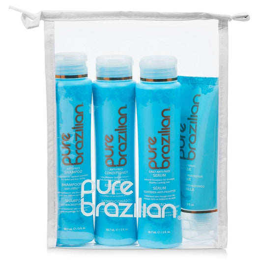 Pure Brazilian 4-teiliges Reisegrößen-Set: Anti-Frizz Shampoo, Conditioner, Serum & Maske