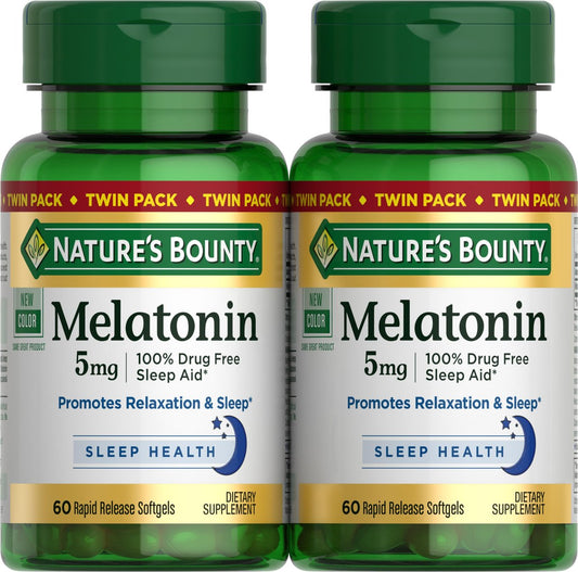 Nature's Bounty Melatonin 5 mg – 120 Weichkapseln, 4-Monats-Vorrat, Schlafhilfe, 100 % Arzneimittelfrei, Nahrungsergänzungsmittel zur Entspannung und Schlafgesundheit