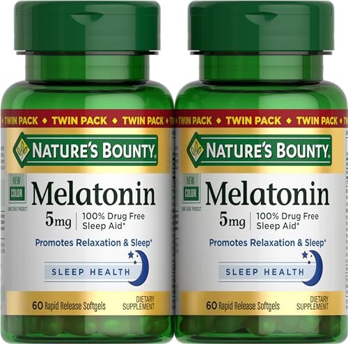 Nature's Bounty Melatonin 5 mg – 120 Weichkapseln, 4-Monats-Vorrat, Schlafhilfe, 100 % Arzneimittelfrei, Nahrungsergänzungsmittel zur Entspannung und Schlafgesundheit