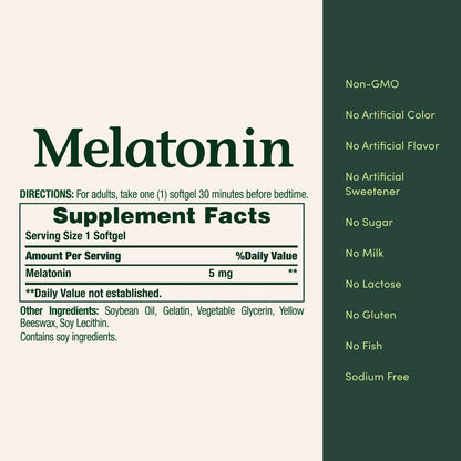 Nature's Bounty Melatonin 5 mg – 120 Weichkapseln, 4-Monats-Vorrat, Schlafhilfe, 100 % Arzneimittelfrei, Nahrungsergänzungsmittel zur Entspannung und Schlafgesundheit
