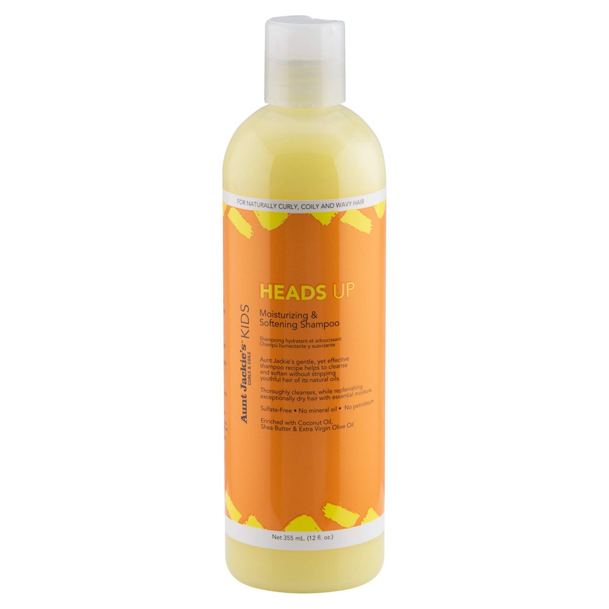 Aunt Jackie's Kids Heads Up Feuchtigkeitsspendendes und Haarweichmachendes Shampoo für natürlich lockiges, welliges und krauses Haar, 355 ml