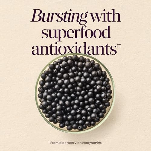 Nature's Way Sambucus Holunderbeeren Gummibärchen – Immununterstützung für Erwachsene & Kinder ab 4 Jahren mit Holunderextrakt, Vitamin C, Vitamin D3 und Zink, 60 Gummibärchen