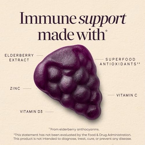 Nature's Way Sambucus Holunderbeeren Gummibärchen – Immununterstützung für Erwachsene & Kinder ab 4 Jahren mit Holunderextrakt, Vitamin C, Vitamin D3 und Zink, 60 Gummibärchen