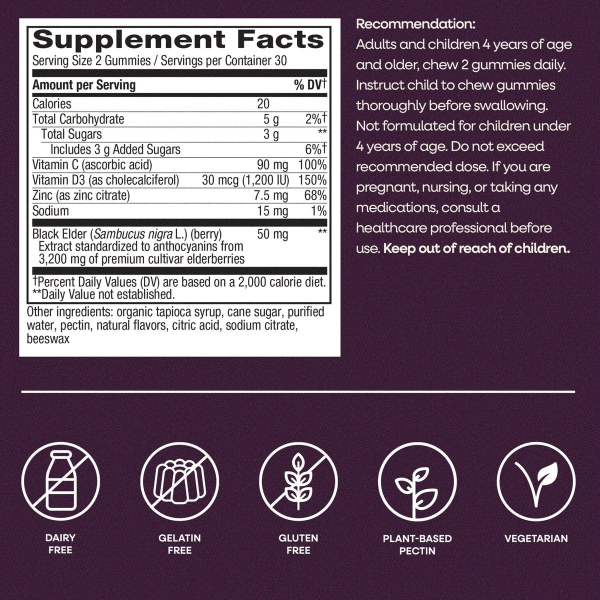 Nature's Way Sambucus Holunderbeeren Gummibärchen – Immununterstützung für Erwachsene & Kinder ab 4 Jahren mit Holunderextrakt, Vitamin C, Vitamin D3 und Zink, 60 Gummibärchen