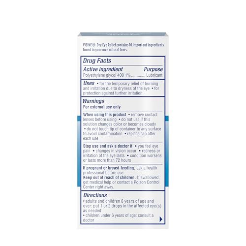 Visine Trockene Augen Tropfen - Künstliche Tränen mit Polyethylenglykol zur Befeuchtung und Beruhigung gereizter, trockener und körniger Augen - 15 ml