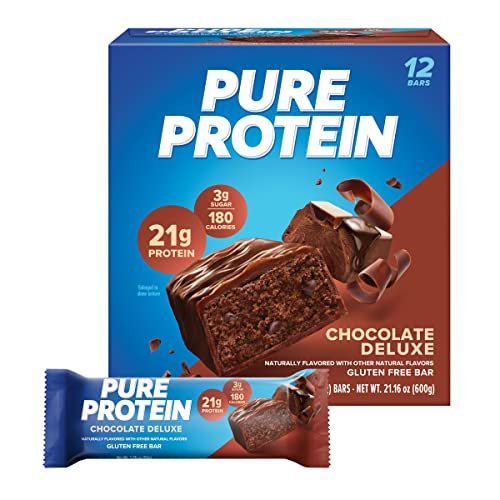 Pure Protein Chocolate Deluxe Proteinriegel – 21g Protein, 3g Zucker, 190 Kalorien (12er Pack) Zuckerarmer* High-Protein-Snack – Glutenfrei – Perfekt für einen gesunden Snack