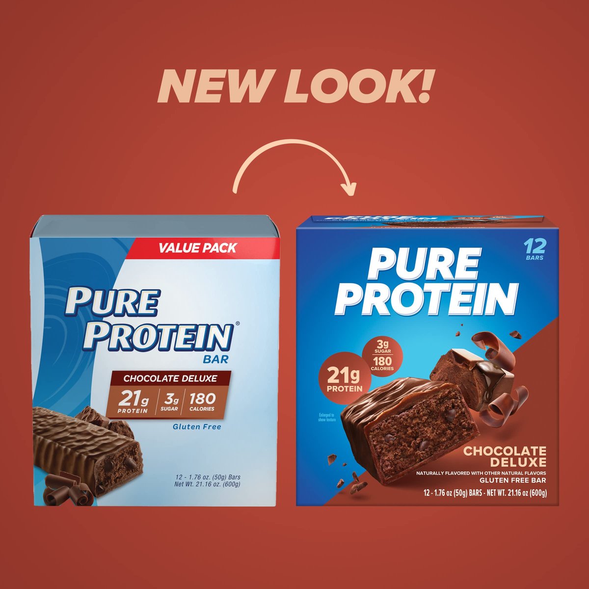 Pure Protein Chocolate Deluxe Proteinriegel – 21g Protein, 3g Zucker, 190 Kalorien (12er Pack) Zuckerarmer* High-Protein-Snack – Glutenfrei – Perfekt für einen gesunden Snack