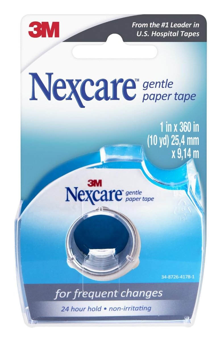 Nexcare Sanftes Papierband Dispenser, Medizinisches Papierband, Fixiert Verbände und löst sich sanft - 1 Zoll x 10 Yards, 1 Dispenser