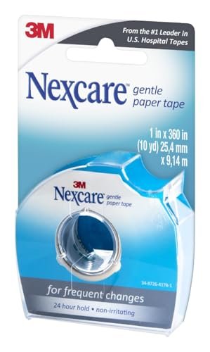 Nexcare Sanftes Papierband Dispenser, Medizinisches Papierband, Fixiert Verbände und löst sich sanft - 1 Zoll x 10 Yards, 1 Dispenser