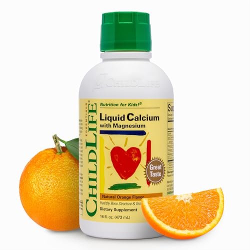 CHILDLIFE ESSENTIALS Flüssiges Kalzium für Kinder – Kalzium-, Magnesium-, Zink- und Vitamin-D3-Ergänzung mit Orangen-Geschmack, 473 ml (1 Packung)