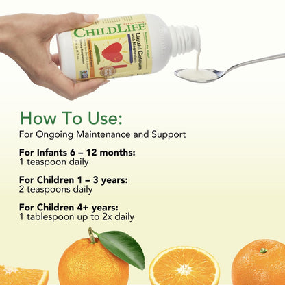 ChildLife Essentials Flüssiges Calcium für Kinder – Kalzium mit Magnesium, Zink und Vitamin D3 – Orangen-Geschmack, 473 ml (1 Packung)