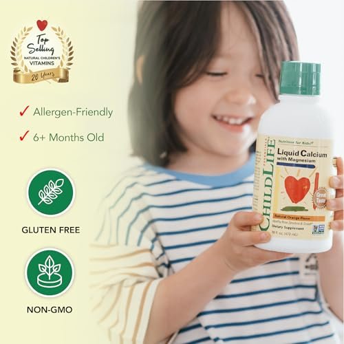 CHILDLIFE ESSENTIALS Flüssiges Kalzium für Kinder – Kalzium-, Magnesium-, Zink- und Vitamin-D3-Ergänzung mit Orangen-Geschmack, 473 ml (1 Packung)