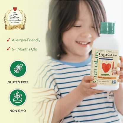 CHILDLIFE ESSENTIALS Flüssiges Kalzium für Kinder – Kalzium-, Magnesium-, Zink- und Vitamin-D3-Ergänzung mit Orangen-Geschmack, 473 ml (1 Packung)
