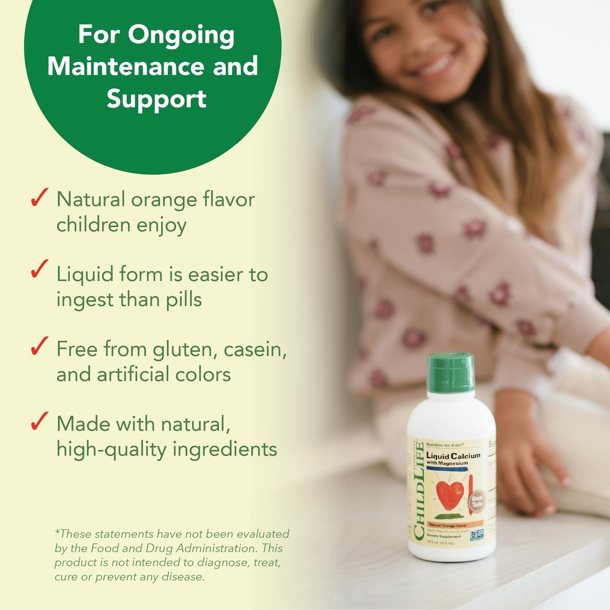 CHILDLIFE ESSENTIALS Flüssiges Kalzium für Kinder – Kalzium-, Magnesium-, Zink- und Vitamin-D3-Ergänzung mit Orangen-Geschmack, 473 ml (1 Packung)