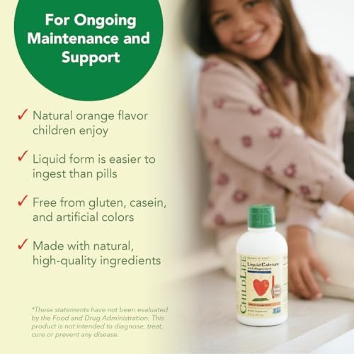 CHILDLIFE ESSENTIALS Flüssiges Kalzium für Kinder – Kalzium-, Magnesium-, Zink- und Vitamin-D3-Ergänzung mit Orangen-Geschmack, 473 ml (1 Packung)