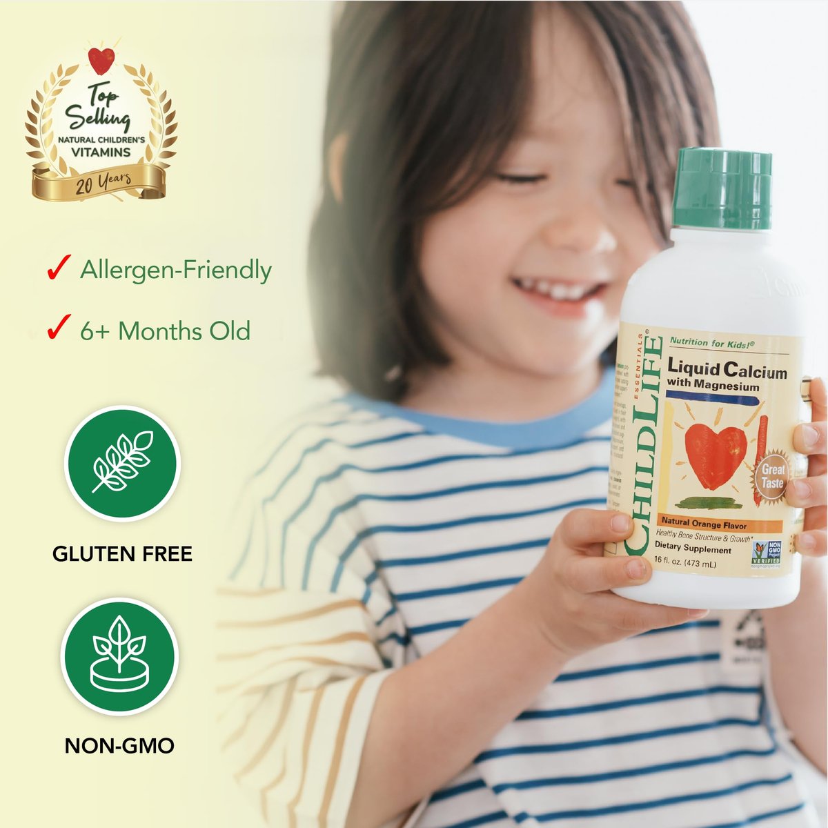 CHILDLIFE ESSENTIALS Flüssiges Kalzium für Kinder – Kalzium-, Magnesium-, Zink- und Vitamin-D3-Ergänzung mit Orangen-Geschmack, 473 ml (1 Packung)