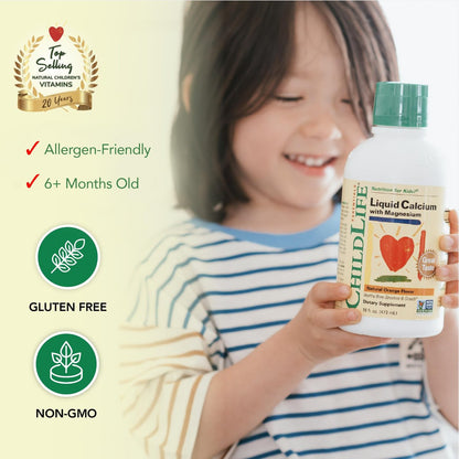 CHILDLIFE ESSENTIALS Flüssiges Kalzium für Kinder – Kalzium-, Magnesium-, Zink- und Vitamin-D3-Ergänzung mit Orangen-Geschmack, 473 ml (1 Packung)