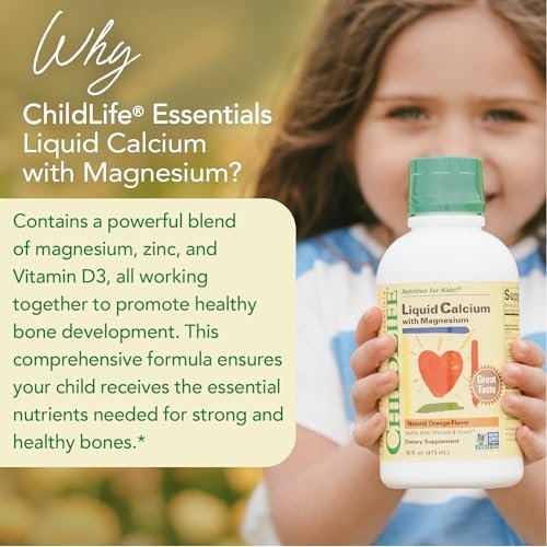 CHILDLIFE ESSENTIALS Flüssiges Kalzium für Kinder – Kalzium-, Magnesium-, Zink- und Vitamin-D3-Ergänzung mit Orangen-Geschmack, 473 ml (1 Packung)