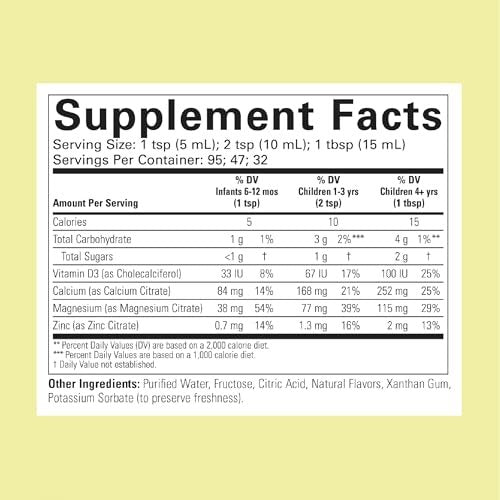 CHILDLIFE ESSENTIALS Flüssiges Kalzium für Kinder – Kalzium-, Magnesium-, Zink- und Vitamin-D3-Ergänzung mit Orangen-Geschmack, 473 ml (1 Packung)