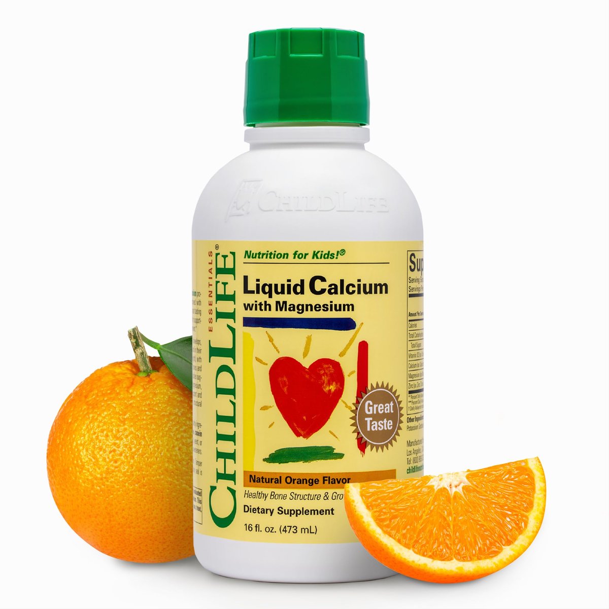 CHILDLIFE ESSENTIALS Flüssiges Kalzium für Kinder – Kalzium-, Magnesium-, Zink- und Vitamin-D3-Ergänzung mit Orangen-Geschmack, 473 ml (1 Packung)