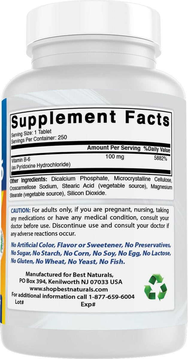 Best Naturals Vitamin B6 Tabletten, 100 mg, 250 Stück
