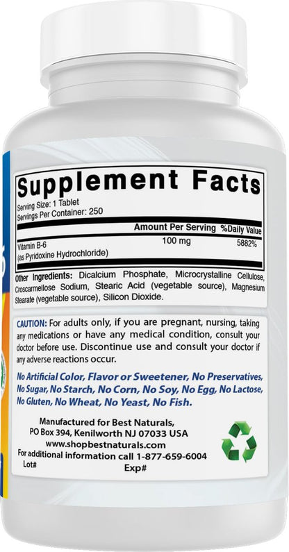 Best Naturals Vitamin B6 Tabletten, 100 mg, 250 Stück