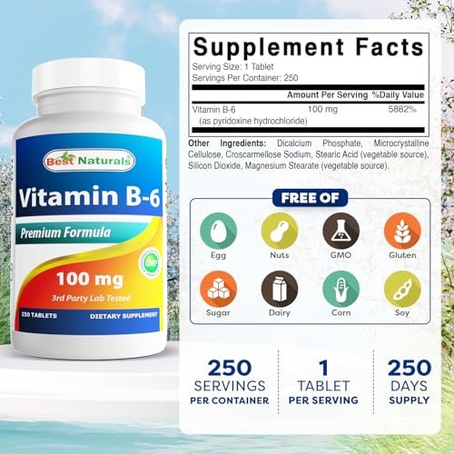 Best Naturals Vitamin B6 Tabletten, 100 mg, 250 Stück
