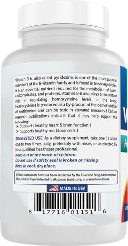 Best Naturals Vitamin B6 50 mg – 250 Tabletten – Nahrungsergänzungsmittel mit Pyridoxalphosphat